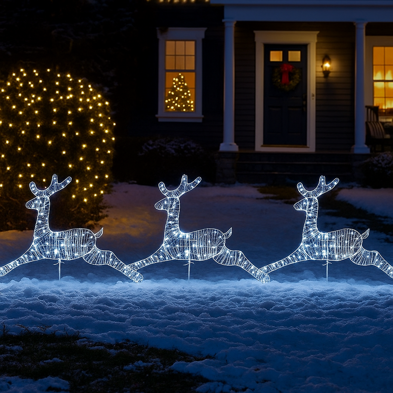 LED starry wire reindeer path lights 3 pack for outdoor Christmas garden decoration