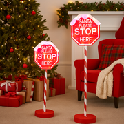 100cm LED Stop Here sign with multicolour lights and multi-stake base for outdoor Christmas decoration