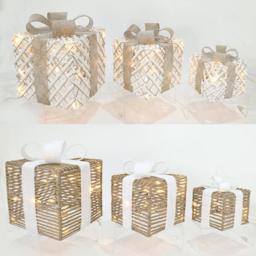 Decorative LED Gift Box Set with Warm Lights – 3-Piece Assorted