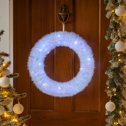 Iridescent LED wreath Christmas decoration with warm glow