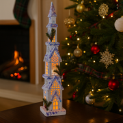 LED White Cathedral Iridescent 84cm – tall illuminated cathedral with iridescent shimmer for Christmas décor.