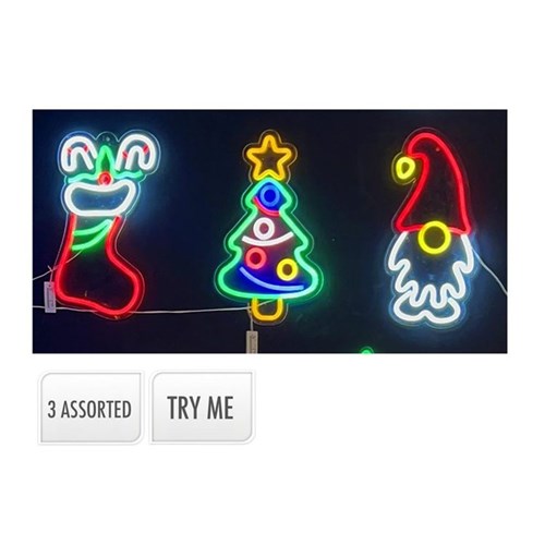 USB neon effect Christmas wall lamps, 3 assorted