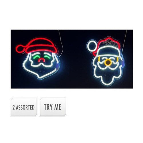 USB neon effect Santa wall lamps, 2 assorted