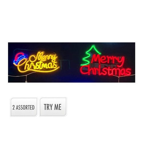 USB neon effect Merry Christmas wall lamps, 2 assorted