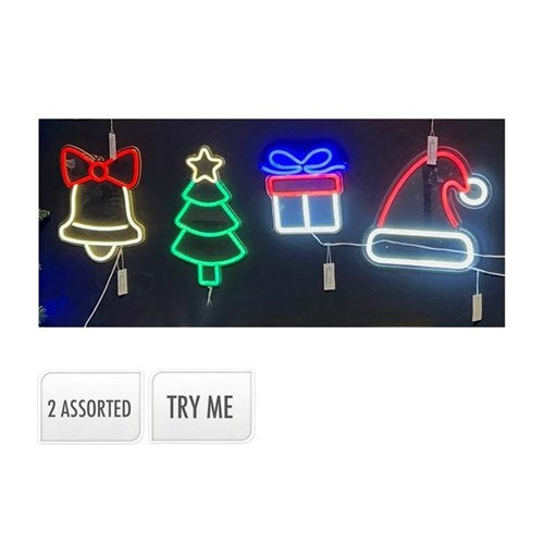 USB neon effect Christmas figure wall lamps, 2 assorted