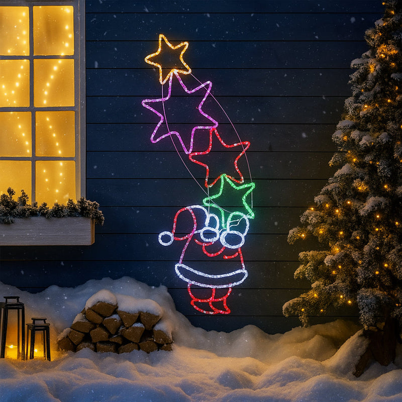 Multicolour rope light Santa with stars silhouette