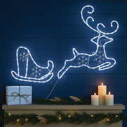 2D Flying Reindeer with Sleigh Rope Light Silhouette - White LED image 2