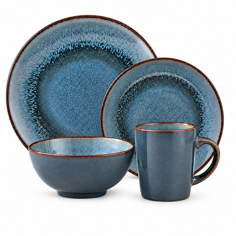 reactive porcelain dinner set with plates bowls and mugs