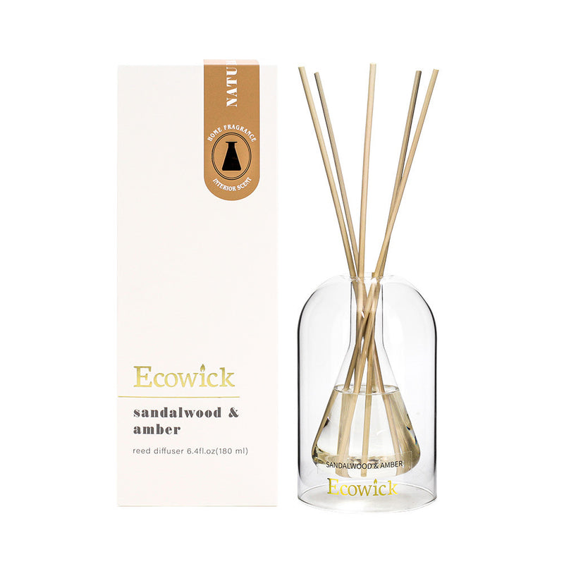 Clear lantern vessel dispensing Sandalwood and Amber fragrance