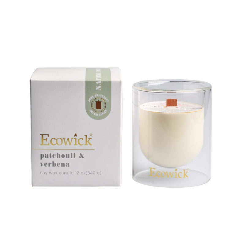 Lantern shaped jar holding Patchouli and Verbena scented wax