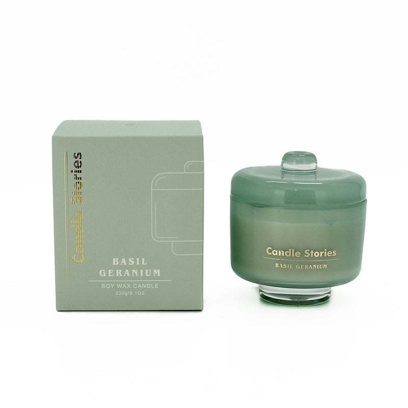 Jar holding Basil and Geranium scented wax