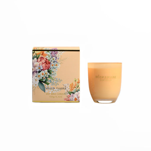 Yellow jar holding Myrrh Tonka scented wax