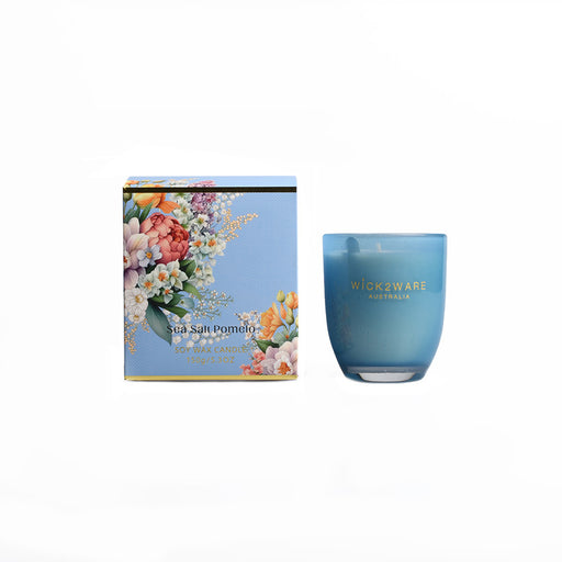 Blue jar holding Sea Salt Pomelo scented wax