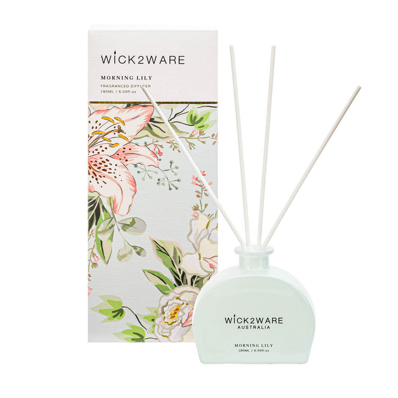 Floral themed vessel dispensing Morning Lily fragrance