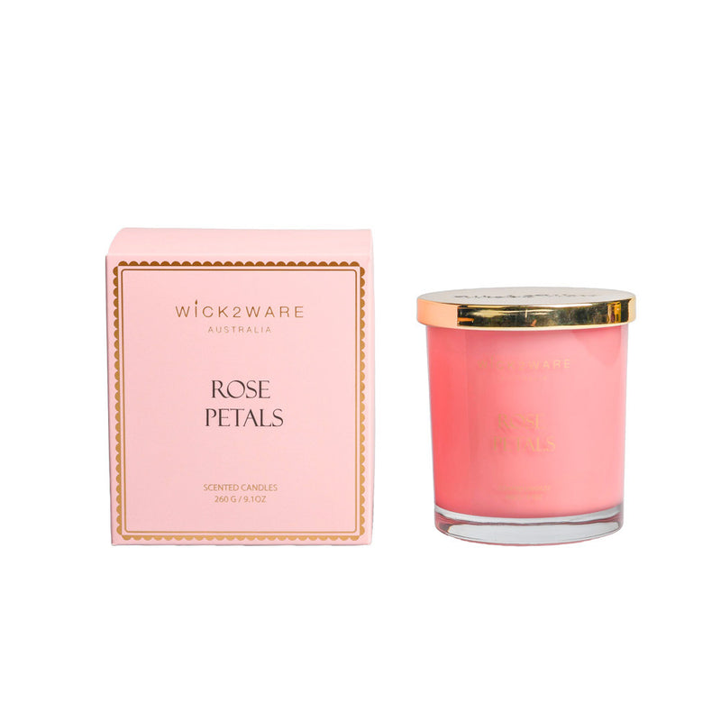 Boxed jar holding pink Rose Petals scented wax