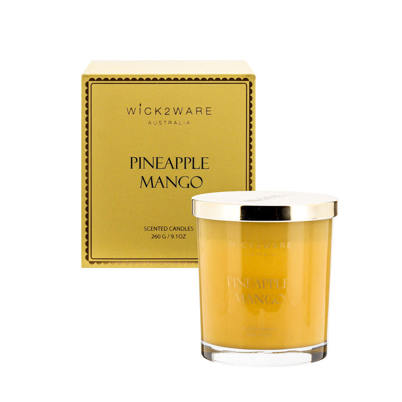 Boxed jar holding yellow Pineapple Mango scented wax