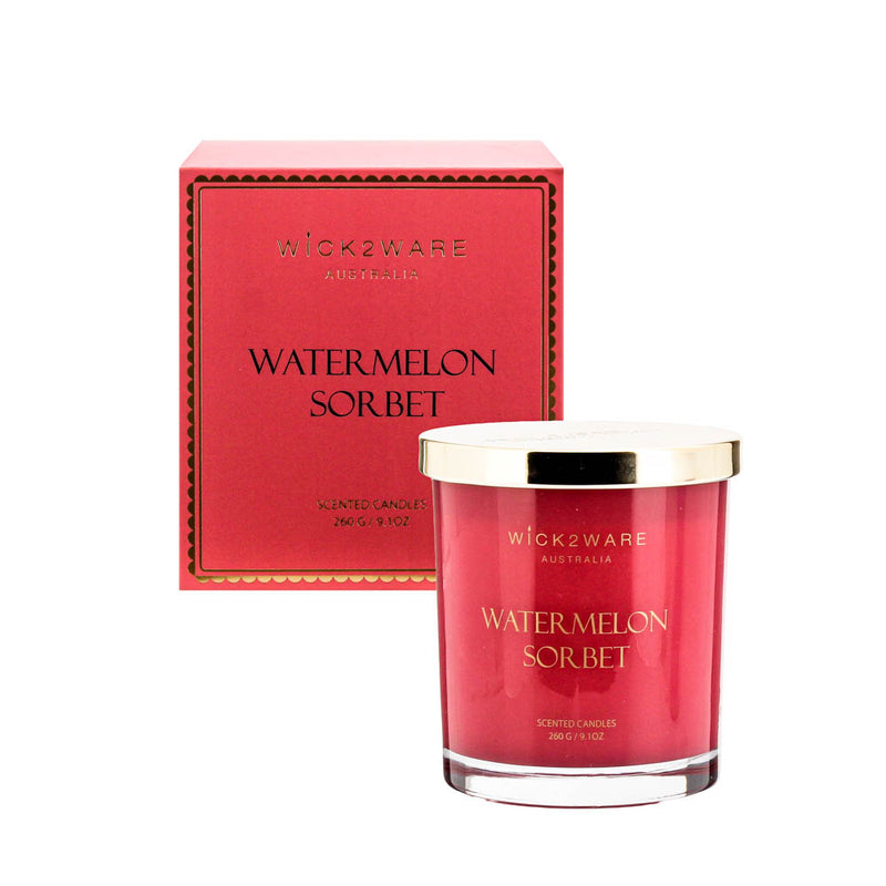 Boxed jar holding red Water Melon Sorbet scented wax