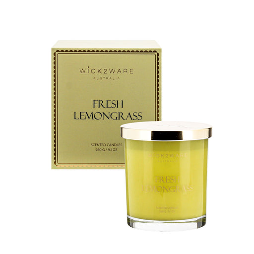 Boxed jar holding green Fresh Lemon grass scented wax