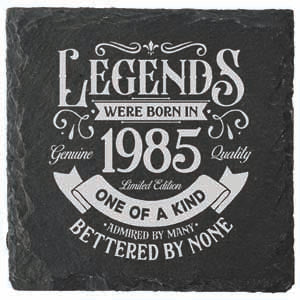 Drink coaster with 1985 year print