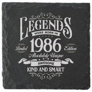 1986 year coaster with protective finish