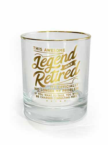 Retirement themed tumbler with playful badge