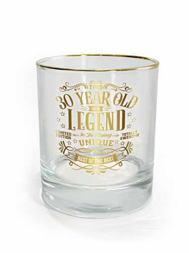 30th birthday glass with clear body and 30 numerals