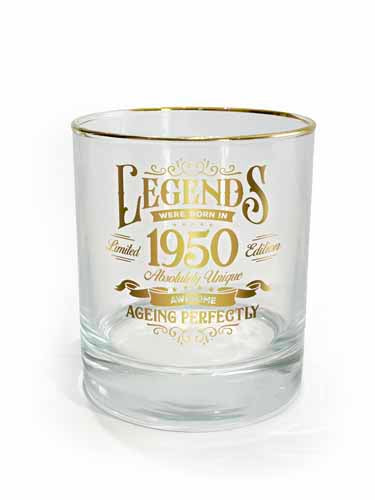 Clear tumbler with 1950 numerals and classic shape