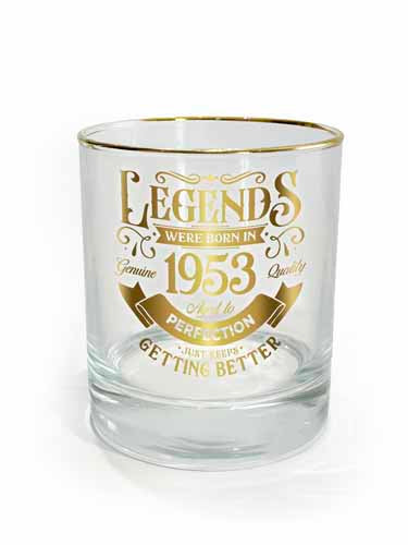 Clear year glass with 1953 print and balanced weight