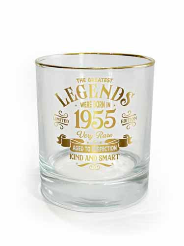 Clear tumbler with 1955 numerals and straight sides