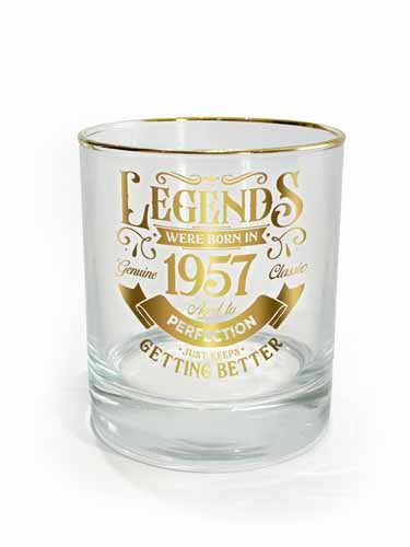 Clear tumbler printed with 1957 numerals