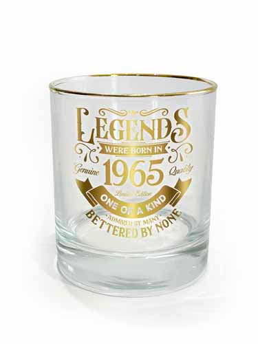 Clear tumbler with 1965 numerals and clear profile