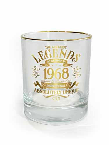 Clear tumbler with elegant 1968 year artwork