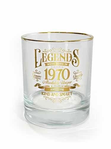 Year themed glass with 1970 print and clear walls