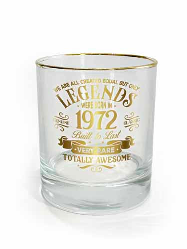 Clear tumbler with elegant 1972 year detailing