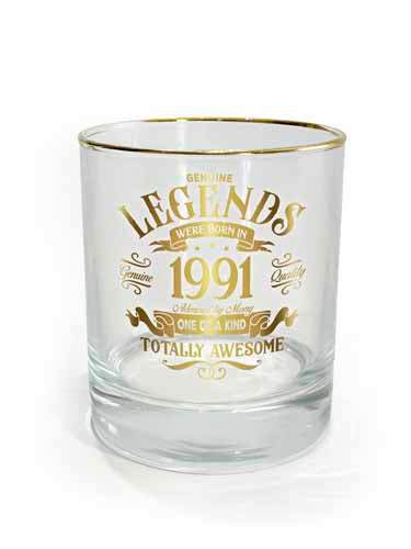 Clear glass with bold 1991 year graphic