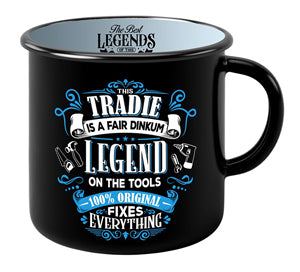 Tradie themed ceramic mug with bold, rugged text