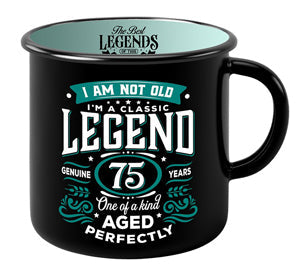 Ceramic mug with large 75 legend style typography