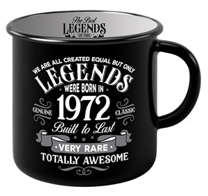 Ceramic coffee cup with 1972 year print, bold and readable