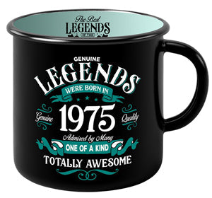 Ceramic mug with 1975 year graphic in a bold style