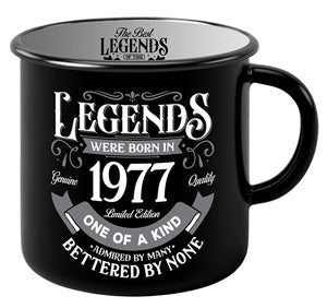 Ceramic mug with 1977 numerals and generous handle