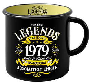 Ceramic mug with 1979 numerals and curved handle