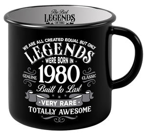Ceramic mug with 1980 numerals and glossy finish