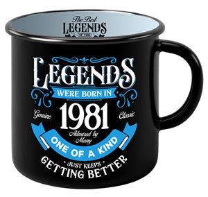 Ceramic mug with 1981 year artwork and comfy grip