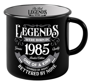 Ceramic mug with 1985 numerals and comfy handle