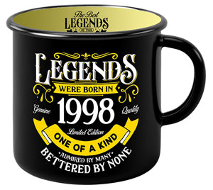 Ceramic mug with 1998 year artwork and easy-grip handle