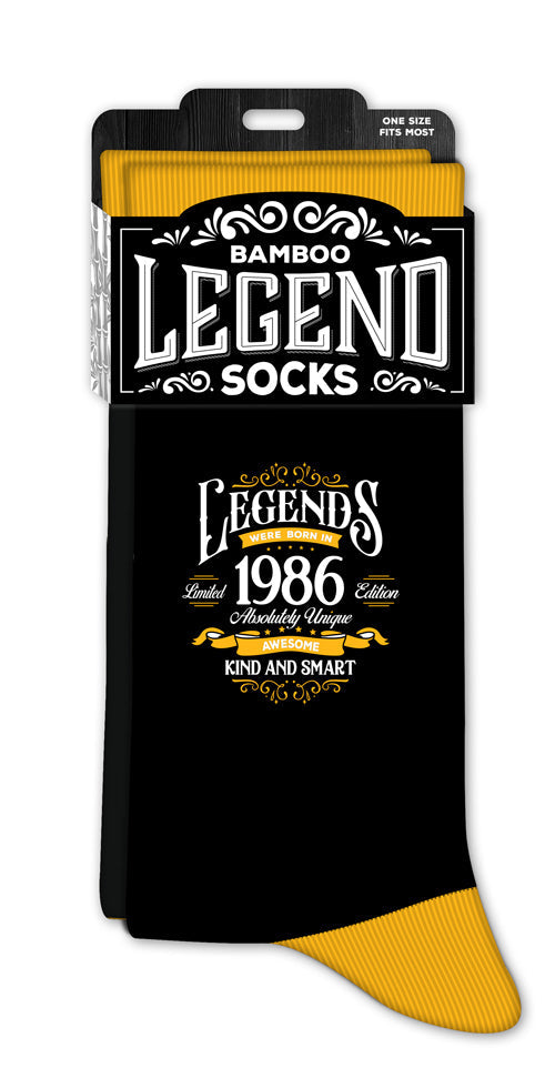 Men’s crew socks featuring bold 1986 numbers