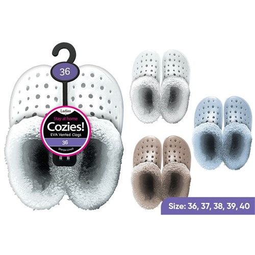 Ladies sherpa lined clogs in assorted colours, cosy slip-on winter footwear