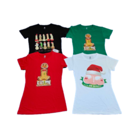Ronis Ladies Fitted Rude Christmas T-Shirts Assorted