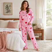 Ladies fleece PJ round neck set in 4 assorted designs, featuring soft, warm comfort for cosy sleep and lounging on colder nights. – thumbnail