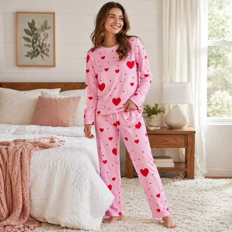 Ladies fleece PJ round neck set in 4 assorted designs, featuring soft, warm comfort for cosy sleep and lounging on colder nights.